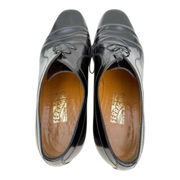 Salvatore Ferragamo Men’s Cap Toe Oxford Dress Shoes – Black Leather – Size 12 D